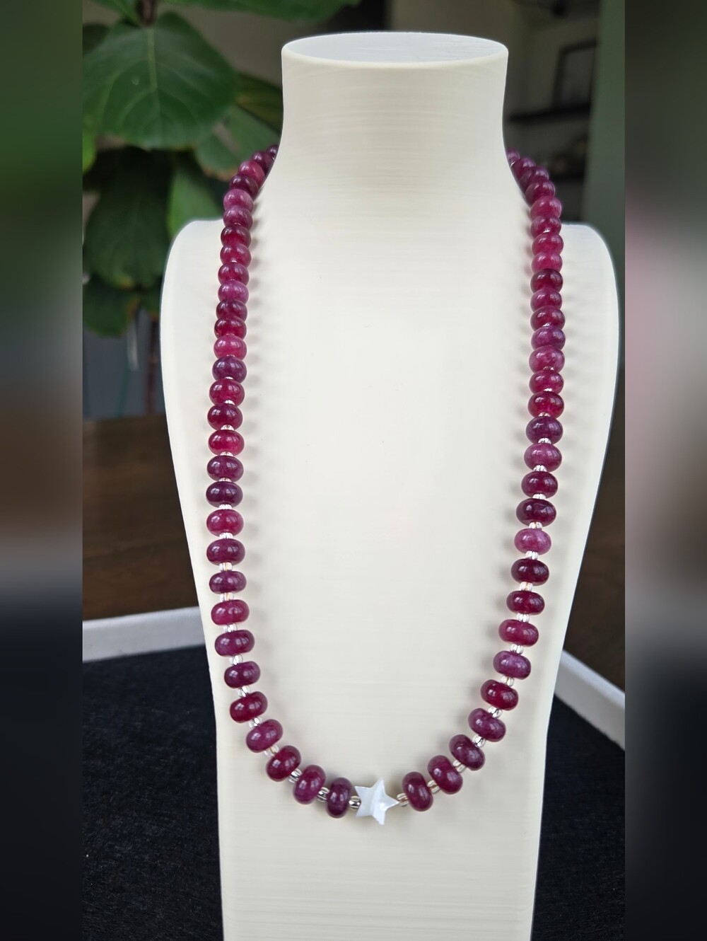 Handcrafted Purple Jade Necklace with Mother Of Pearl Star Accent